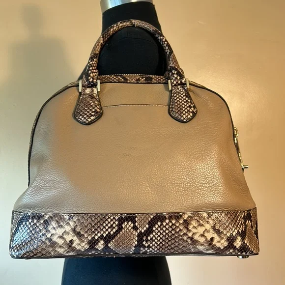 Michael Kors Smythe Khaki Small Dome Snakeskin Embossed Leather Satchel - Picture 3 of 12